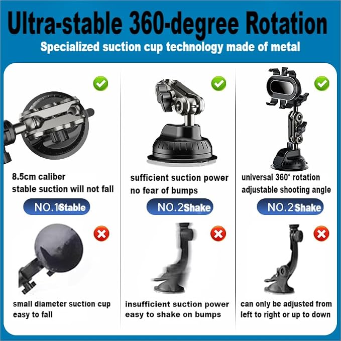 Ultra-Strong Suction Cup Phone Mount for Car - Anti-Shock & Noiseless Dashboard & Windshield Holder, 360° Adjustable Hands-Free Mount for All Smartphone (02)