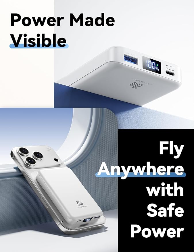 Magnetic Portable Charger, 10000mAh for Magsafe Battery Pack, 20W Fast Charging Power Bank, Travel Essential of Wireless Charger Compatible with iPhone 17/16/15/14/13 Pro/Max/Air/Plus-White