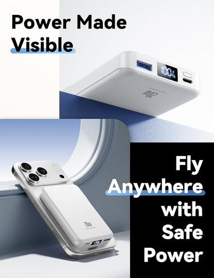 Magnetic Portable Charger, 10000mAh for Magsafe Battery Pack, 20W Fast Charging Power Bank, Travel Essential of Wireless Charger Compatible with iPhone 17/16/15/14/13 Pro/Max/Air/Plus-White