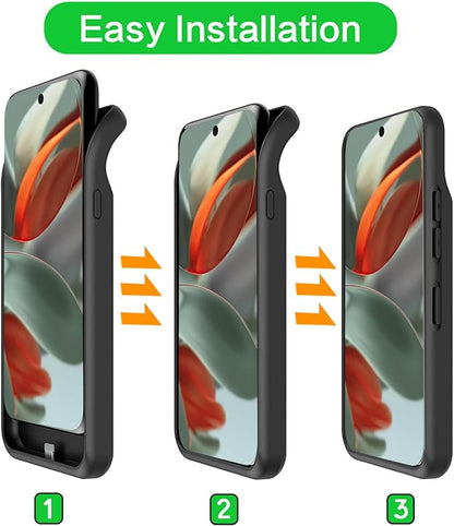 Battery Case for Pixel 9/9 Pro, Upgraded 10000mAh Battery Pack Rechargeable Charger Case with Wireless Charging Compatible for Pixel 9/9 Pro(6.3 inch) External Charging Cover(Black)
