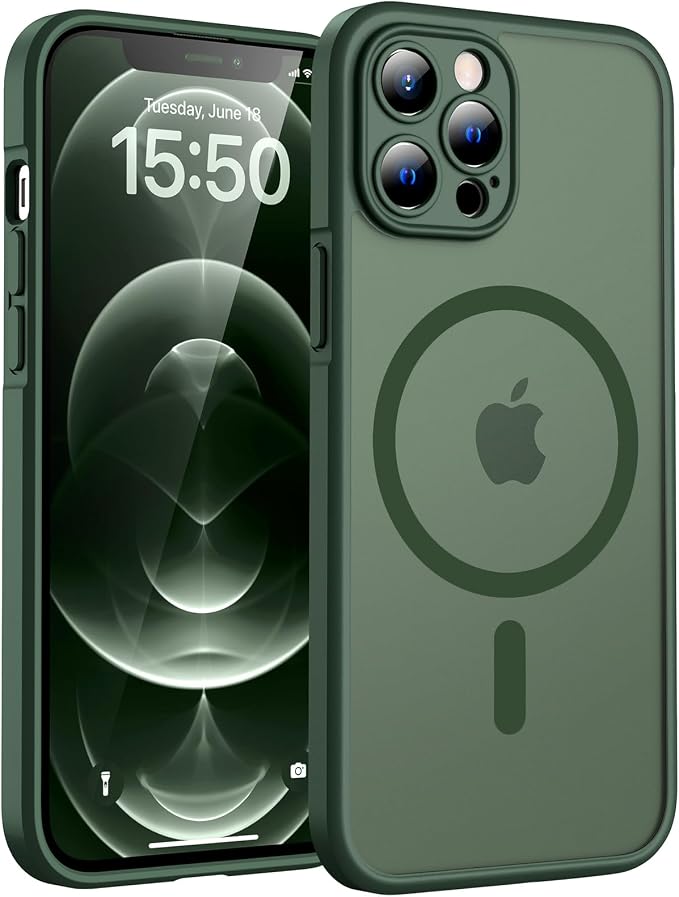 TOCOL for iPhone 12 Pro Max Case, Compatible with Magsafe Charger, Full Camera Protection, Translucent Matte for iPhone 12 Pro Max iPhone Case 6.7 inch (Alpine Green)