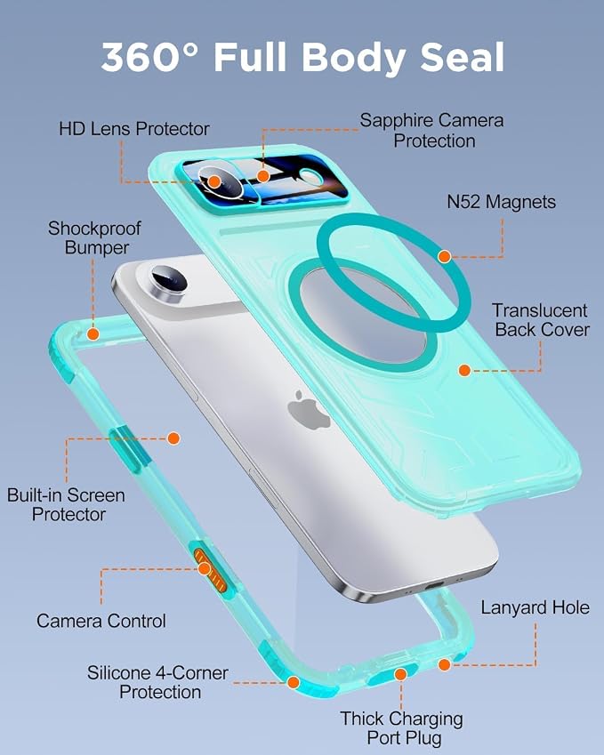 for iPhone Air Waterproof Case with Magsafe, Built-in [Camera & Screen Protector] [Lanyard], IP68 Water Proof Full Body Dustproof Heavy Duty Frosted Protective Phone Cover, 6.7" Teal
