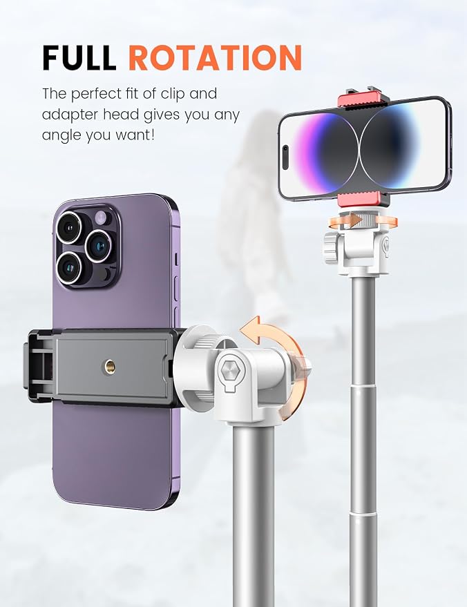 71'' Phone Tripod Stand, Extendable Reinforced Aluminum Phone Stand with Wireless Remote, Stable Cellphone Tripod Compatible with iPhone 14/13/12 Galaxy S23/S22 Huawei (White)