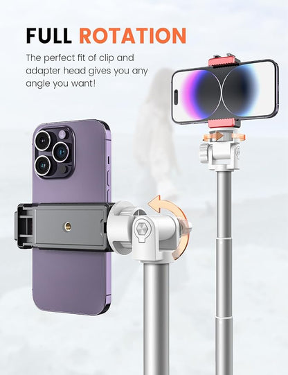 71'' Phone Tripod Stand, Extendable Reinforced Aluminum Phone Stand with Wireless Remote, Stable Cellphone Tripod Compatible with iPhone 14/13/12 Galaxy S23/S22 Huawei (White)