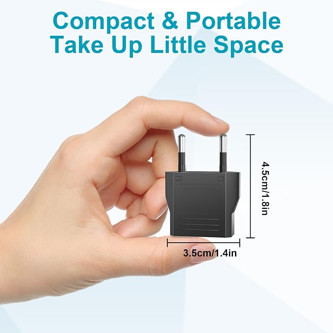 US to European Plug Adapter 4-Pack, Power Converter & Compact Universal Travel Converter for EU/FR/IT/BR/CN, Safe Travel Essentials (Black)