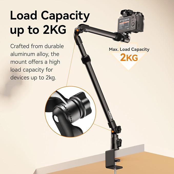 ULANZI ZJ02 Camera Desk Mount Overhead Magic Arm, 98cm/38.6inch Aluminum Adjustable Articulating Arm with 1/4" Ball Head for Cameras DSLR Lights Mount for Live Streaming/Photo Video Shooting