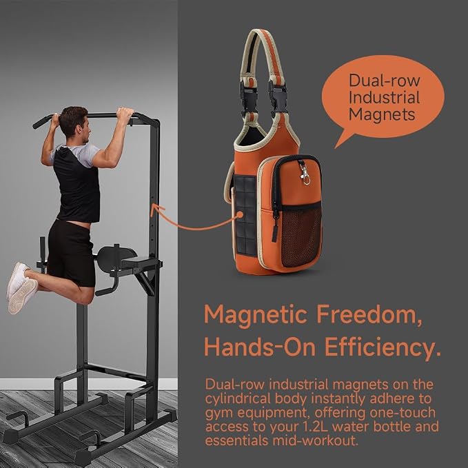 VAKAER Magnetic Gym Bag, Water Bottle Carrier Holder with Phone Pocket & Adjustable Strap,10 Ultra-Strong Magnets Stick to Fitness equipment, Workout Accessories Pouch for Women & Men