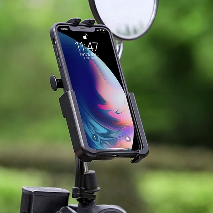 Motorcycle Phone Mount, Aluminum Alloy Scooter Cellphone Holder Moped Rearview Mirror Smartphone Universal Mount for 4.0''-7.0'' Smart Devices, 10mm Diameter, 360° Rotation, Quick Release