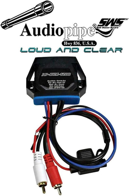Audiopipe Marine Wireless Music Stream Audio Receiver (AP-BTM-1200), Blutooth 5.0 Adaptor, RCA Stereo Outputs, Perfect for Marine, ATV, UTV, Golf Car, Home Music