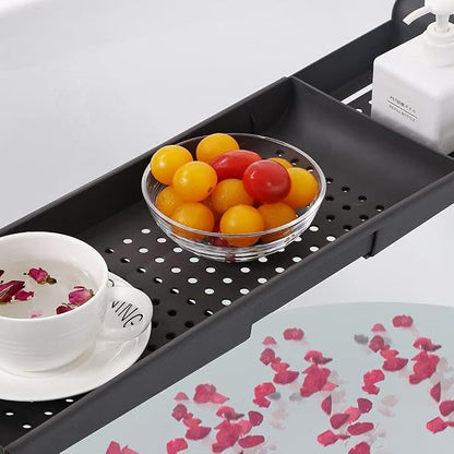 Bathtub Tray Expandable Bath Caddy Storage Rack Multifunctional Bathtub Tub Organizer for Deposit Wash Supplies,Book,Wine,Phone,Bathroom,Shower (Gray)