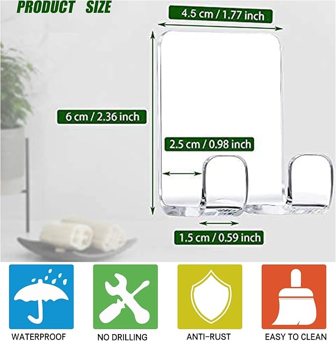 Clear Adhesive Hooks for Shower Wall Shaver Holder Razor Holder Storage Holders for Phone, Bathtub Organizers and Storage Shower Hook Kitchen Organizer for Razor Plug Towel (Clear-4pcs)