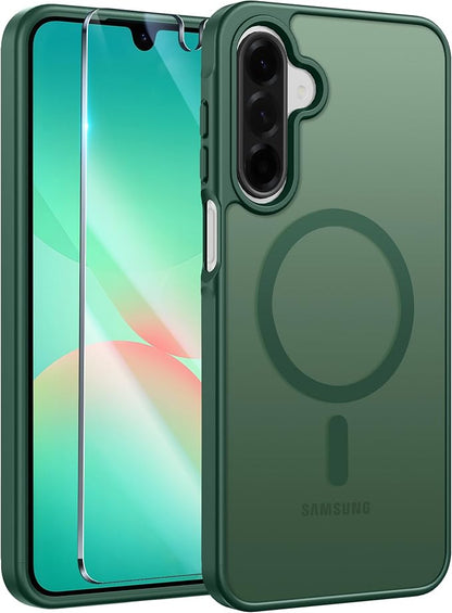 FNTCASE for Galaxy A26 5G Phone Case: Magnetic Matte Translucent Military Grade Drop Protection Cell Phone Cover - Slim Rugged Durable Shockproof Protective for Samsung A26 Cases - Green