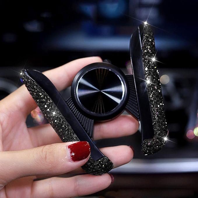 SUNCARACCL Bling Car Phone Holder Mini Dash Air Vent Automatic Mount Universal 360°Adjustable Crystal Auto Stand Accessories for Women and Girls (Black)
