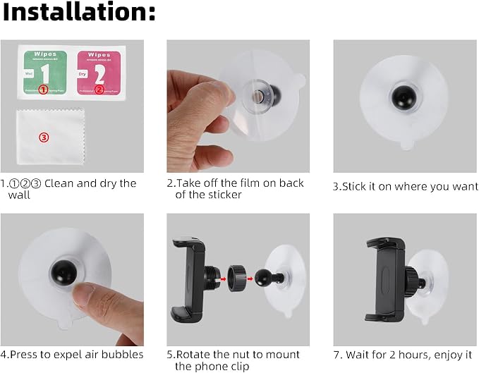 Shower Phone Holder - 360° Rotatable & Self-Adhesive, Universal Mirror Phone Mount Stand for Bathroom and Kitchen Wall, Compatible with iPhone Pixel Samsung 4-7" Smartphones