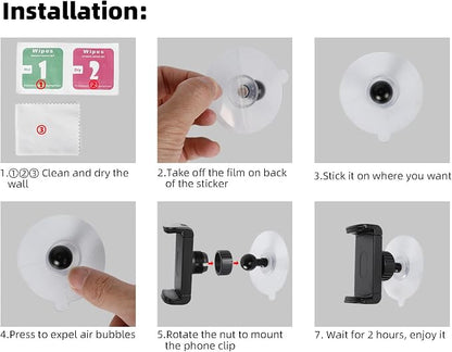 Shower Phone Holder - 360° Rotatable & Self-Adhesive, Universal Mirror Phone Mount Stand for Bathroom and Kitchen Wall, Compatible with iPhone Pixel Samsung 4-7" Smartphones