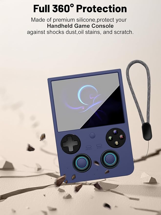 Silicone Protective Case for Anbernic RG477V Game Console, Full-Body Protective Cover with Precise Cutout, Shockproof Dustproof Protector Sleeve & Scratch-Resistant Sleeve (Blue)