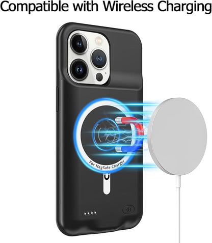 Battery Case for iPhone 13 Pro Max, Full Encircle 12000mAh High Capacity Rechargeable Portable Charger Case Extended Battery Compatible with iPhone 13 Pro Max (6.7 inch) Wireless Charging Case-Black