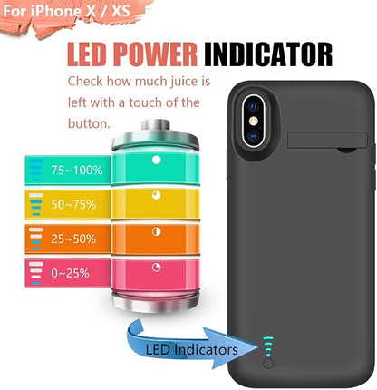 Battery Case for iPhone X/XS, 5000mAh Rechargeable Extended Battery Charging Charger Case, Adds 2X Extra Juice, Support Wired Headphones (5.8 Inches) Black