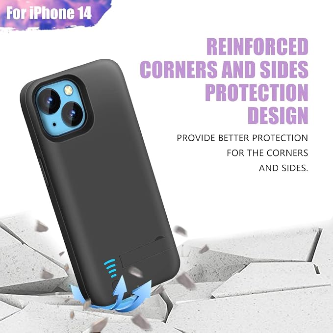 Sitong Battery Case for iPhone 14, 5000mAh Rechargeable Extended Battery Charging/Charger Case, Add 100% Extra Juice (6.1 inch) Black