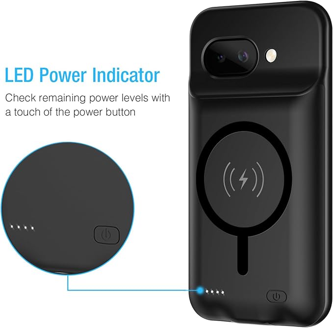 Battery Case for Pixel 9a,10000mAh Portable Protective Smart Wireless Charging Case Support Carplay Compatible with Pixel 9a(6.3 inches) Rechargeable Extended Battery Charger Cover(Black)
