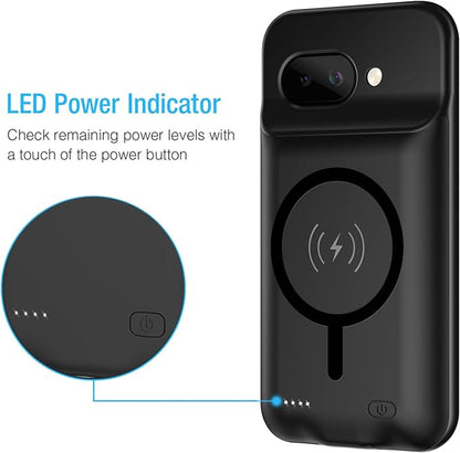 Battery Case for Pixel 9a,10000mAh Portable Protective Smart Wireless Charging Case Support Carplay Compatible with Pixel 9a(6.3 inches) Rechargeable Extended Battery Charger Cover(Black)