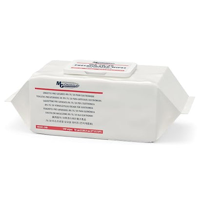 MG Chemicals 8241 IPA 70/30 Presaturated Wipes for Electronics - 140 Wipes in a Resealable Soft Pack, Clear (8241-140)