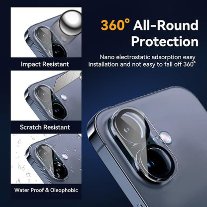 Camera Lens Protector for iPhone 16 6.1" / iPhone 16 plus 6.7"/ iPhone17 6.3",9H Tempered Glass，Ultra HD, Scratch Resistance Easy to Install，Case Friendly，[Does not Affect Night Shots] 3-Pack
