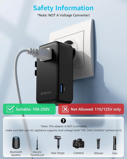 “Air” Universal Travel Adapter 3 USB-C＆ 1 USB-A Cover 200+ Countries | GaN 45W, International Plug Adapter, All in One Portable Adapter, NOT A Voltage Converter, for USA, UK, EU, AU (Black)