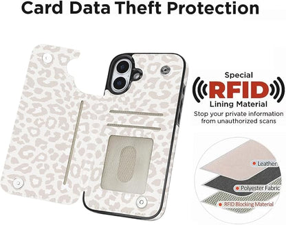 uCOLOR for iPhone 17 Wallet Case with Card Holder PU Leather RFID Blocking Design iPhone 17 flip case for Women Men Magnetic Clasp Kickstand Design 6.3 inch (Beige Leopard)