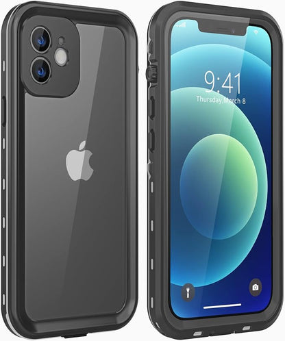 Design for iPhone 12 Waterproof Case, Full Body Shockproof & Dustproof Case with Screen Protector, Black