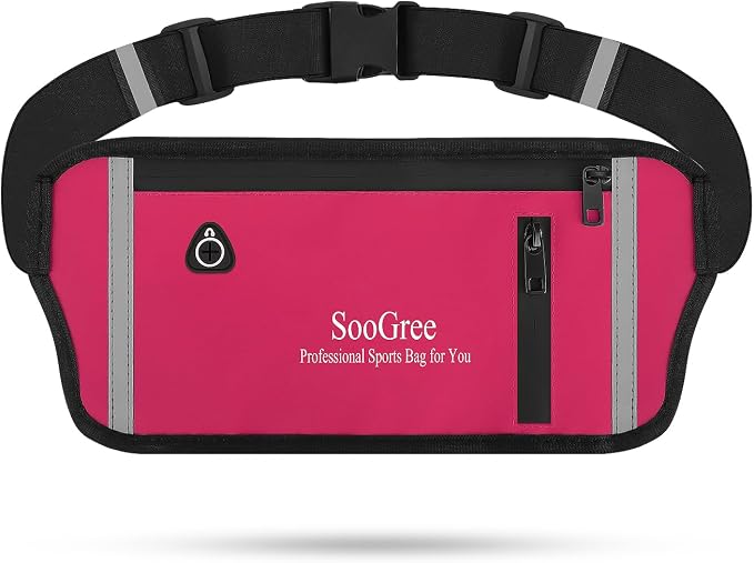 SooGree Men Women Running Belt Fanny Pack, Resistant Waist Pack Money Belt Bag for Hiking Cycling Workout, Gym Phone Holder with Adjustable Strap (GSP1187-Rose)