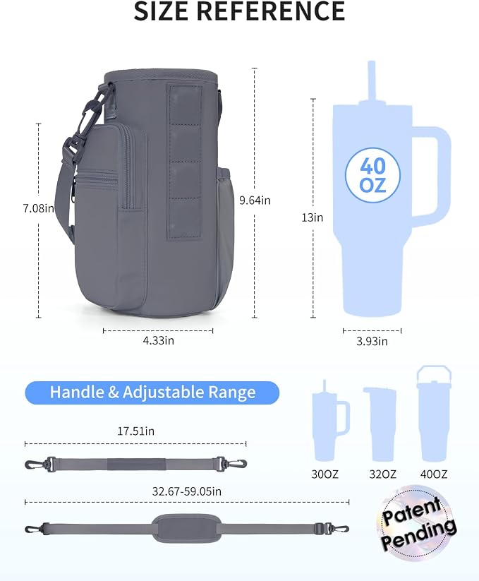 sportsnew Magnetic Gym Bag for Women Men, Water Bottle Carrier Holder with Strap & Phone Pockets for 40oz Tumbler with Handle, 4 Built-in Magnets Small Gym Bag for Sports, Workout, Fitness, Walking