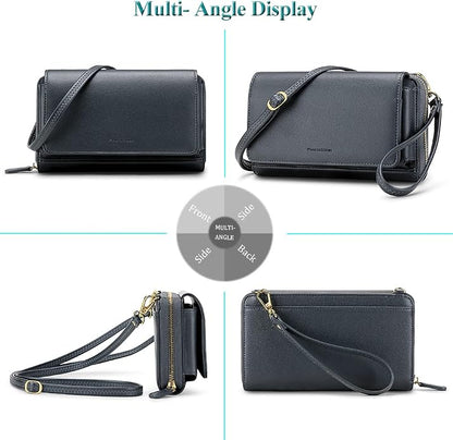Peacocktion Crossbody Bags for Women RFID Wristlet Wallets Travel Vegan Leather Small Clutch Purses with Phone Pocket Zipper