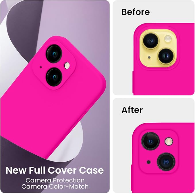 FireNova Designed for iPhone 14 Case, Silicone Upgraded [Camera Protection] Phone Case, Soft Anti-Scratch Microfiber Lining Inside, 6.1 inch, Hot Pink