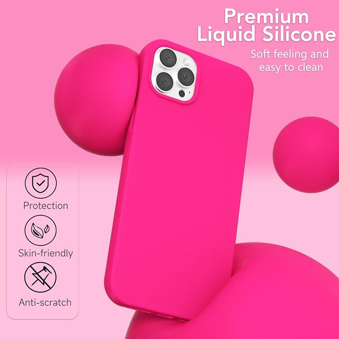 for iPhone 12/12 Pro Case Silicone Compatible with Magsafe Case, Ultra Slim Thin Magnetic Phone Cases Mag Safe, Cute Soft Rubber Gel TPU Matte Plain Wireless Charging Cover for Women, Hot Pink