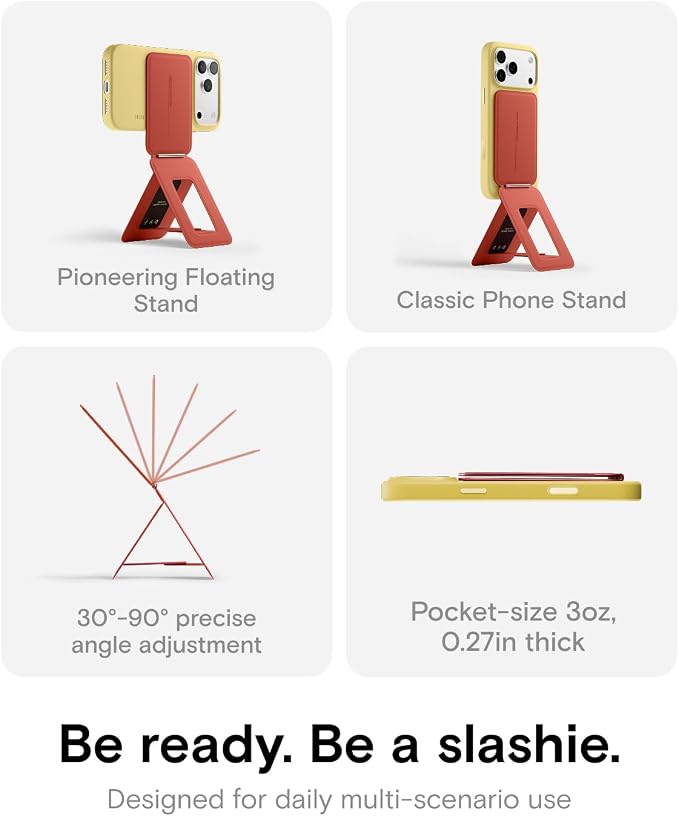 MOFT Phone Tripod Stand Selfie Stick for iPhone, Multi-Angles iPhone Stand, Lightweight & Portable Phone Holder, Strong Magnets, MOVAS Vegan Leather, Travel Essentials, Sunset (Without Card Slot)
