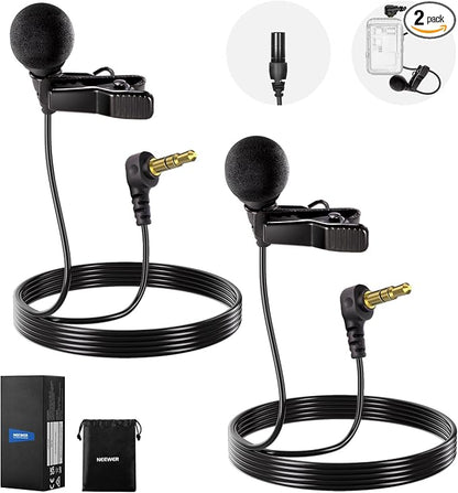 NEEWER ø4mm Mini Lavalier Microphone (2 Pack), Clip On Wired Condenser Lapel Lav Mic Set with 5ft/1.5m 3.5mm TRS Connector Compatible with DJI Mic 2 Rode Wireless Go II CM28 CM31 Camera, LM8