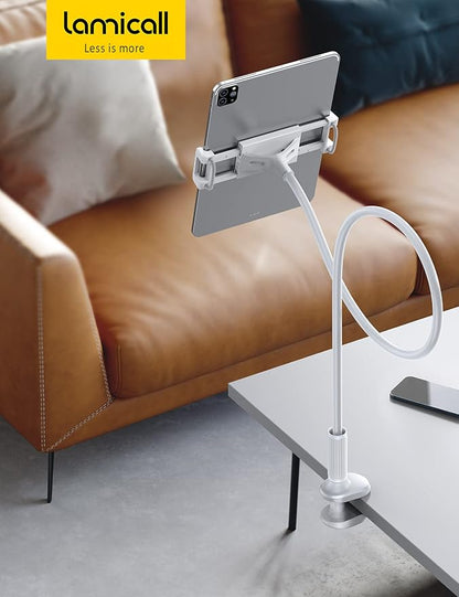 Lamicall Gooseneck Tablet Mount Holder for Bed Flexible Tablet Arm Clamp for Bed, as Gifts Compatible with Pad Pro 10.5, Air 9.7, Mini 7.9, Galaxy Tabs, Switch, More 4.7-11" Device - White
