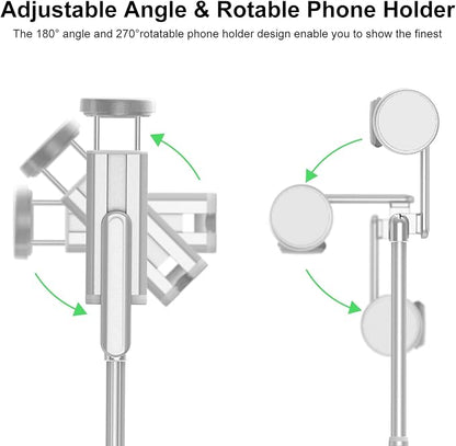 ATUMTEK Selfie Stick Tripod, 3-in-1 Extendable Aluminum Phone Tripod with Detachable Bluetooth Remote, Compatible with iPhone 17/16/15/14/13/12/11/11 Pro/XS Max/XR and Samsung Smartphones, White