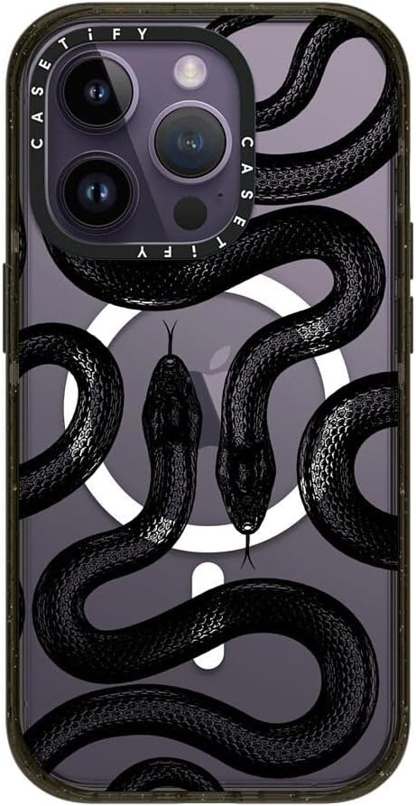 CASETiFY Impact iPhone 14 Pro Case [4X Military Grade Drop Tested / 8.2ft Drop Protection/Compatible with Magsafe] - Black Kingsnake - Glossy Black