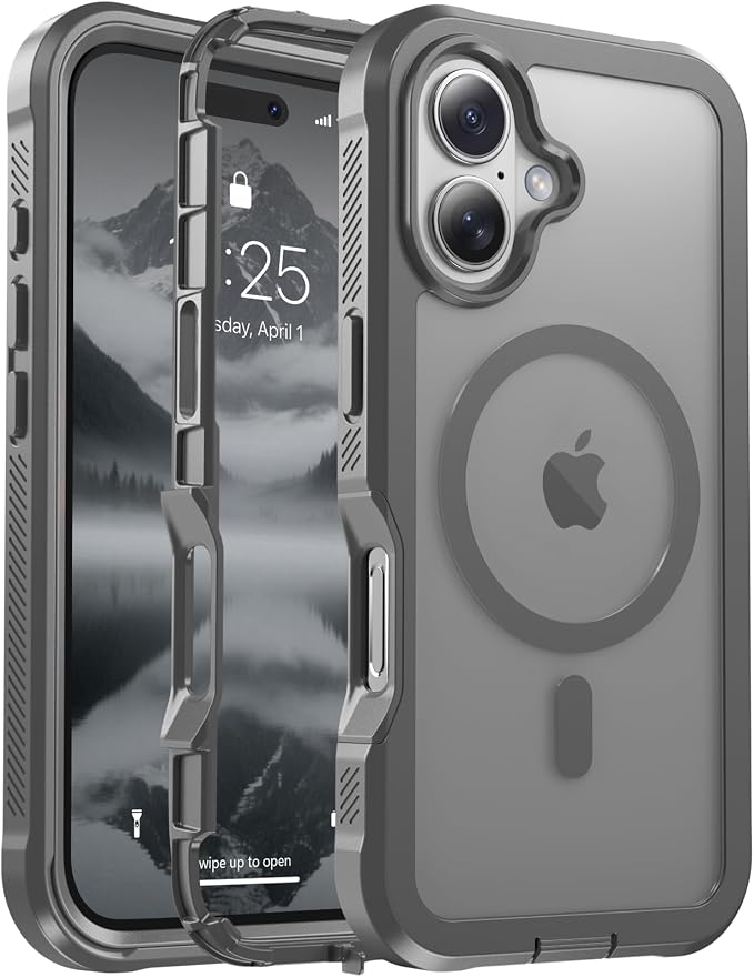 jaroco Magnetic for iPhone 16 Case, [Compatible with MagSafe][Military Grade Drop Protection][Heavy Duty Protection][Non-Slip][Shockproof] 2-Layer Durable Bumper Phone Case 6.1''-Gray