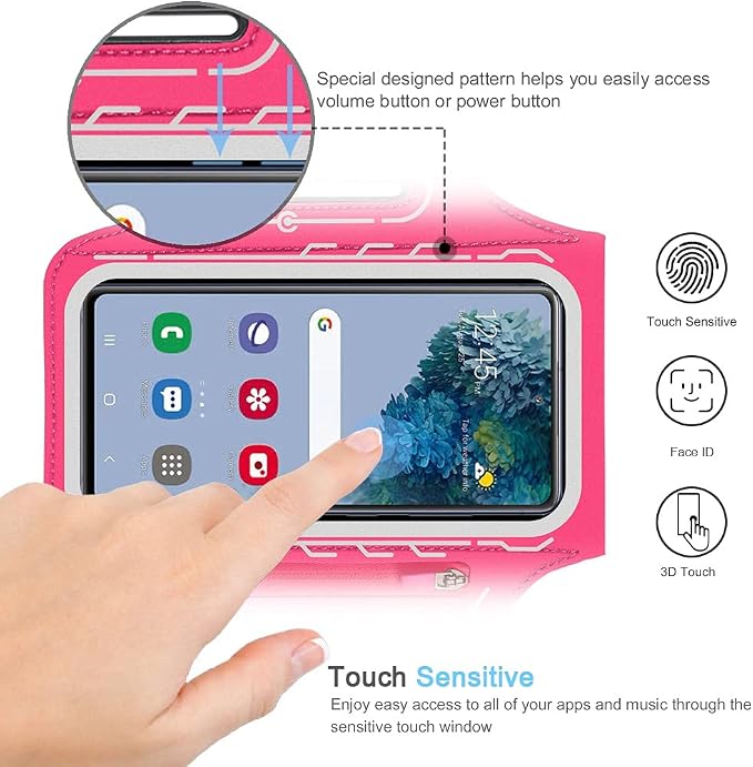 JEMACHE Armband for Samsung Galaxy S26 S25 S24 S23 S22 Ultra/Plus/FE, Gym Running Workouts Arm Band with Earbuds Holder (Rosy)