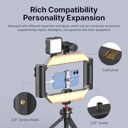 ULANZI Smartphone Video Rig w Light and Remote Control for Videomaker Filming Maker Video grapher, U-Rig Light Handheld Square Ring Light Phone Video Making Stabilizer Grip Cage w Cold Shoe Mount