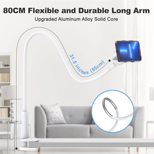 Gooseneck Cell Phone Holder, Universal 360 Flexible Phone Stand Lazy Bracket Mount Long Arms Clamp for Phone 13 Pro Xs Max XR X 8 7 6 6s Plus and Other 3.5~6.7'' Device (White)…