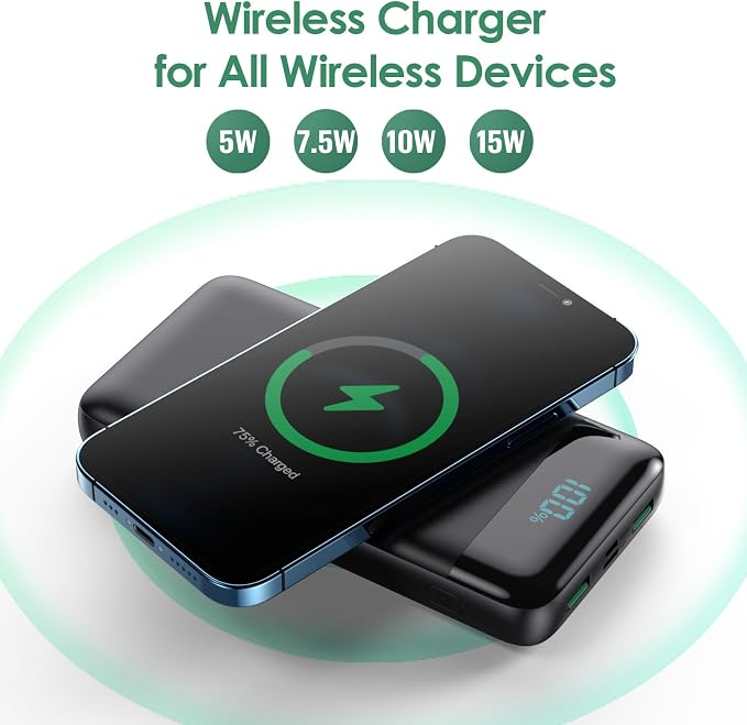 Wireless Portable Charger 30,800mAh,15W Wireless Charging USB C Power Bank,25W PD QC 4.0 Fast Charging 4 Outputs Travel Essentials Battery Pack Compatible with iPhone 17/16/15/14/13/12,Galaxy,Android