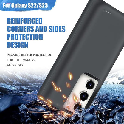 [New Battery Case for Samsung Galaxy S23 / S22, 10000mAh Rechargeable Extended Battery Charging Charger Case, Add 200% Extra Juice (6.1 Inches) Black