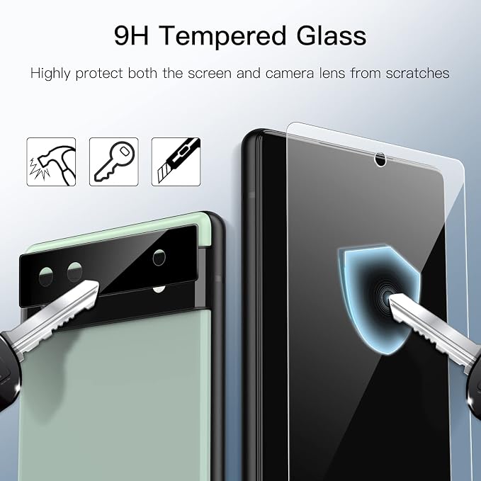JETech Screen Protector for Google Pixel 6a, 2+2 Pack | with Camera Lens Protector, HD Clear Tempered Glass, Anti-Scratch Protection, Easy Installation Tool