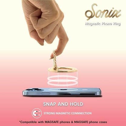 Sonix Magnetic Phone Grip and Phone Ring Holder - Compatible with MagSafe - Rotatable Kickstand and Phone Holder for iPhone 16, 15, 14, 13, 12 Series - Gold/Clear Rhinestone
