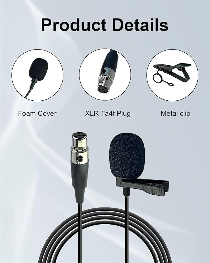 Ta4f Plug Lavalier Lapel Microphone for Shure Wireless Transmitter, 1.5M Wired Unidirectional Condenser Mic for YouTube, Lectures, Living Performance - Mini XLR Ta4f Plug