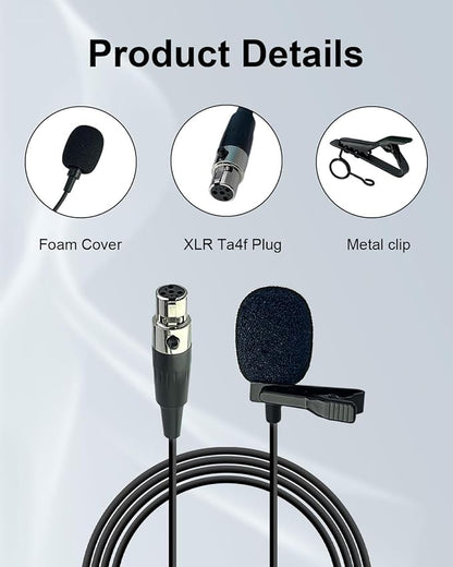 Ta4f Plug Lavalier Lapel Microphone for Shure Wireless Transmitter, 1.5M Wired Unidirectional Condenser Mic for YouTube, Lectures, Living Performance - Mini XLR Ta4f Plug